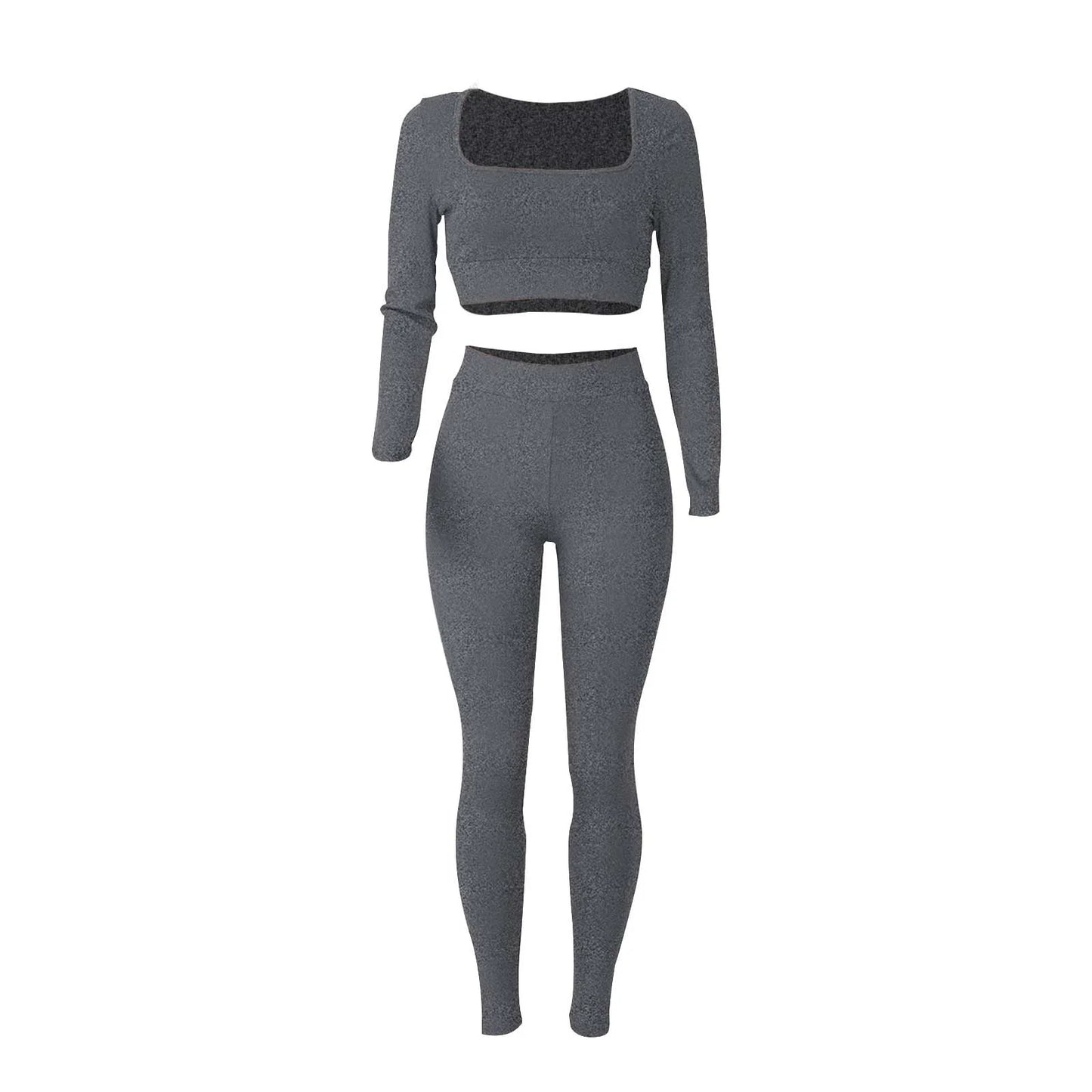 2Pc Yoga Sets for Women Women'S Fashion Casual Solid Color Long Sleeve Square Collar Two Piece Slim Yoga Sports Pants Suit Yoga Sets Yoga Package
