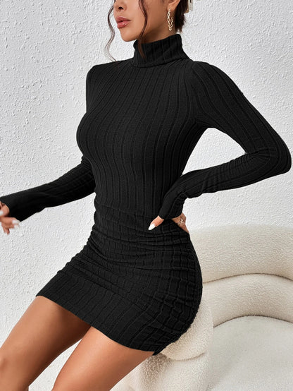 SHEIN Frenchy Turtleneck Ruched Detail Bodycon Dress
